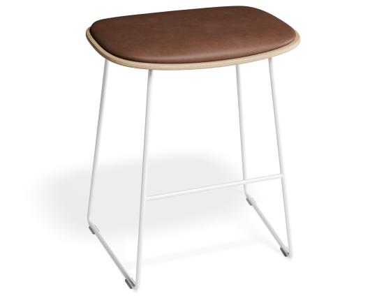 Elva Low Stool - Natural Seat - Tan Pad - White Frame