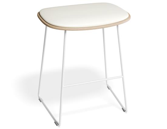 Elva Low Stool - Natural Seat - White Pad - White Frame
