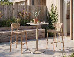 Roku High Bar Table With Teak Stools