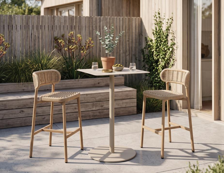 Roku High Bar Table With Teak Stools