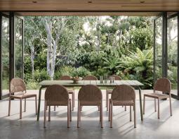 Green Outdoor Table With Rope Dining Chairs