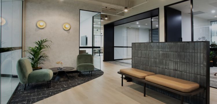 Modern office reception area.