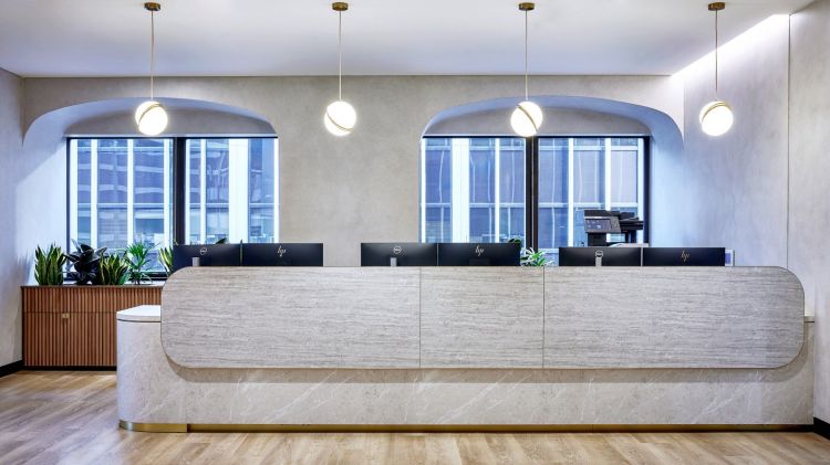 Modern fertility clinic reception.