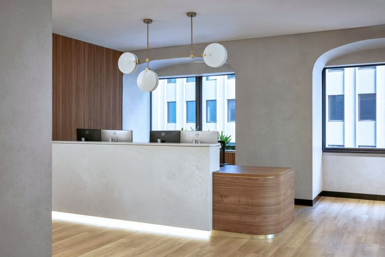 Modern clinic reception desk.