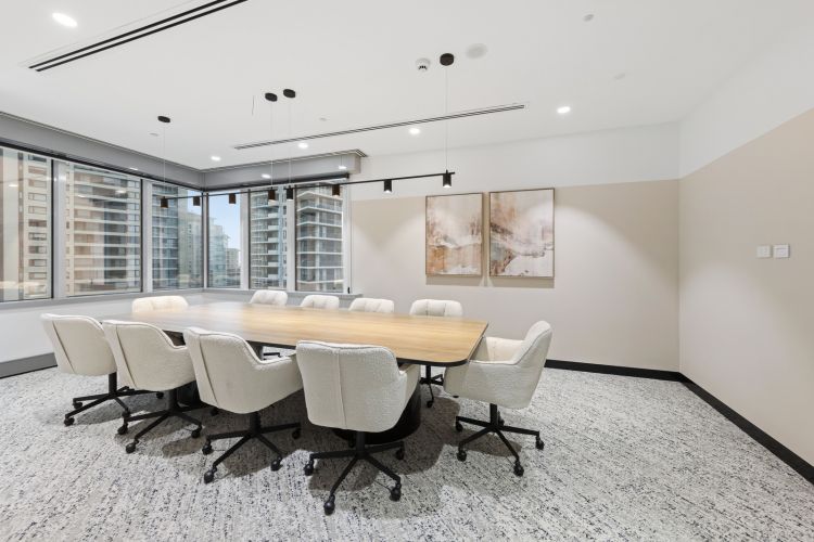  Modern boardroom with view.