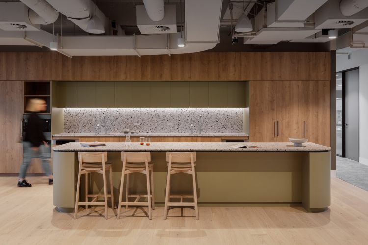 Modern office kitchen area.