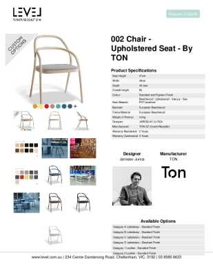 Tear Sheet: 002 Chair - Upholstered Seat - by TON