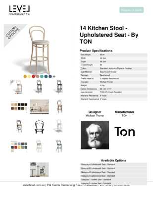 Tear Sheet: 14 Kitchen Stool - Upholstered Seat - by TON