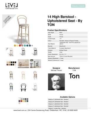 Tear Sheet: 14 High Barstool - Upholstered Seat - by TON