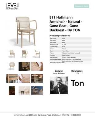 Tear Sheet: 811 Hoffmann Armchair - Natural - Cane Seat - Cane Backrest - by TON
