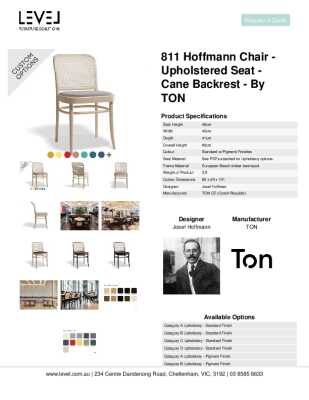 Tear Sheet: 811 Hoffmann Chair - Upholstered Seat - Cane Backrest - by TON