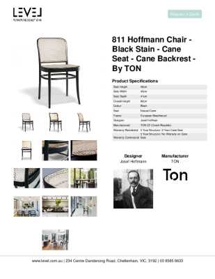 Tear Sheet: 811 Hoffmann Chair - Black Stain - Cane Seat - Cane Backrest - by TON