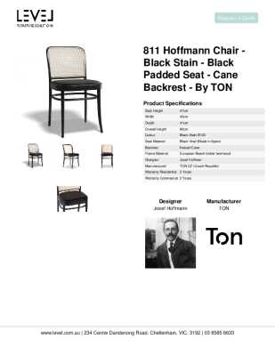 Tear Sheet: 811 Hoffmann Chair - Black Stain - Black Padded Seat - Cane Backrest - by TON