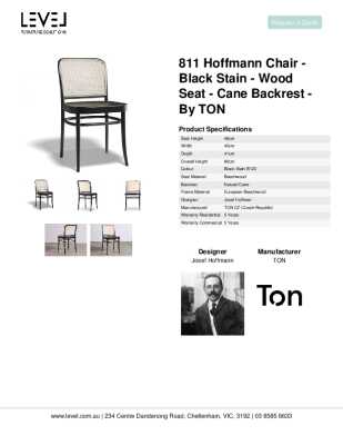 Tear Sheet: 811 Hoffmann Chair - Black Stain - Wood Seat - Cane Backrest - by TON