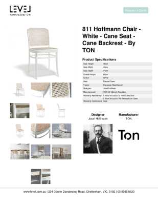 Tear Sheet: 811 Hoffmann Chair - White - Cane Seat - Cane Backrest - by TON 