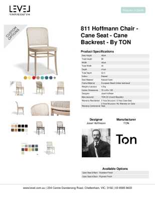 Tear Sheet: 811 Hoffmann Chair - Cane Seat - Cane Backrest - by TON
