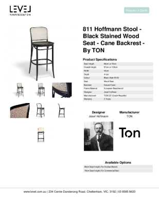 Tear Sheet: 811 Hoffmann Stool - Black Stained Wood Seat - Cane Backrest - by TON 