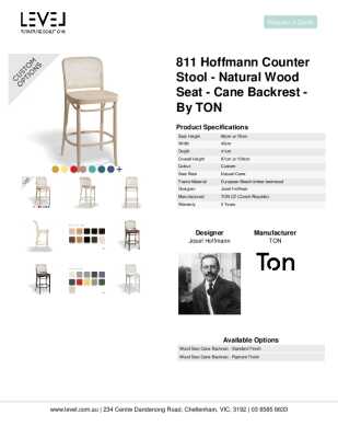 Tear Sheet: 811 Hoffmann Counter Stool - Natural Wood Seat - Cane Backrest - by TON
