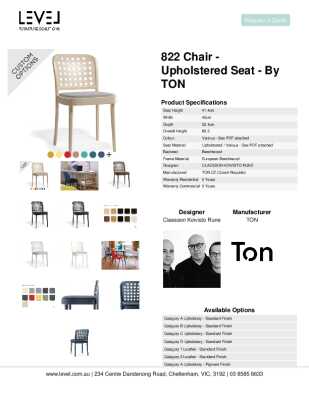 Tear Sheet: 822 Chair - Upholstered seat - by TON