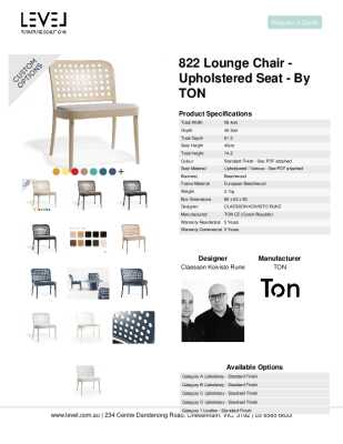 Tear Sheet: 822 Lounge Chair - Upholstered Seat - by TON