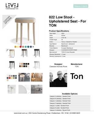 Tear Sheet: 822 Low Stool - Upholstered Seat - for TON