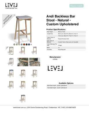 Tear Sheet: Andi Backless Bar Stool - Natural - Custom Upholstered