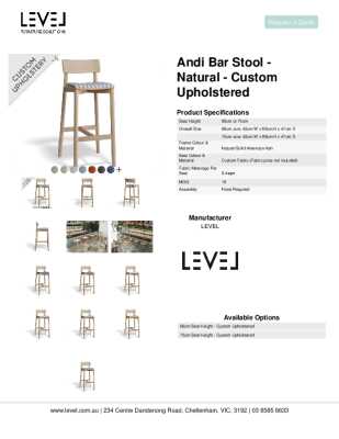 Tear Sheet: Andi Bar Stool - Natural - Custom Upholstered