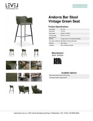Tear Sheet: Andorra Bar Stool Vintage Green Seat