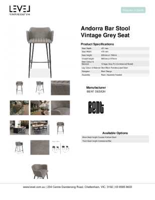 Tear Sheet: Andorra Bar Stool Vintage Grey Seat