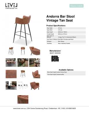 Tear Sheet: Andorra Bar Stool Vintage Tan Seat