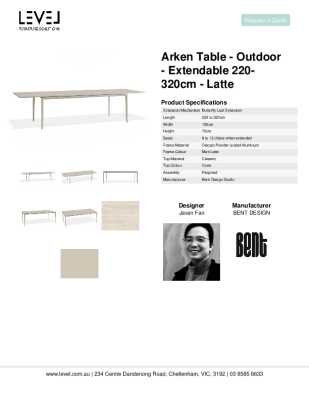 Tear Sheet: Arken Table - Outdoor - Extendable - Latte - Dune Ceramic Top