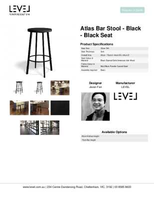 Tear Sheet: Atlas Bar Stool - Black - Black Seat