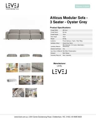 Tear Sheet: Atticus Modular Sofa - 3 Seater - Oyster Grey