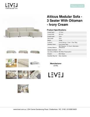 Tear Sheet: Atticus Modular Sofa - 3 Seater with Ottoman - Ivory Cream