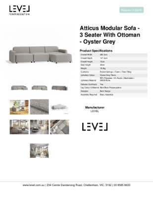 Tear Sheet: Atticus Modular Sofa - 3 Seater with Ottoman - Oyster Grey