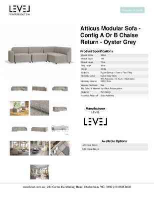 Tear Sheet: Atticus Modular Sofa - Config A or B Chaise Return - Oyster Grey