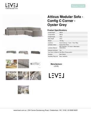 Tear Sheet: Atticus Modular Sofa - Config C Corner - Oyster Grey