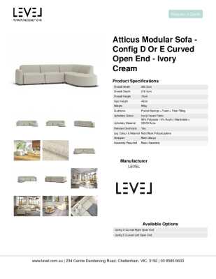Tear Sheet: Atticus Modular Sofa - Config D or E Curved Open End - Ivory Cream