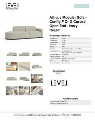 Tear Sheet: Atticus Modular Sofa - Config F or G Curved Open End - Ivory Cream