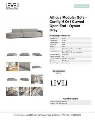 Tear Sheet: Atticus Modular Sofa - Config H or I Curved Open End - Oyster Grey
