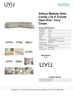 Tear Sheet: Atticus Modular Sofa - Config J or K Curved Open End - Ivory Cream