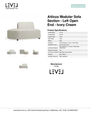 Tear Sheet: Atticus Modular Sofa Section - Left Open End - Ivory Cream