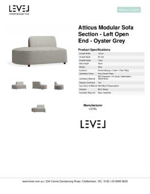 Tear Sheet: Atticus Modular Sofa Section - Left Open End - Oyster Grey