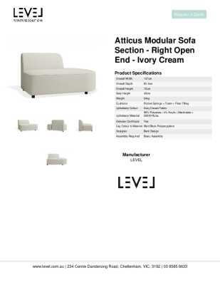 Tear Sheet: Atticus Modular Sofa Section - Right Open End - Ivory Cream