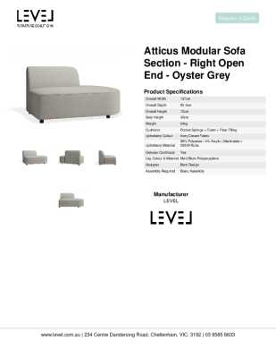 Tear Sheet: Atticus Modular Sofa Section - Right Open End - Oyster Grey