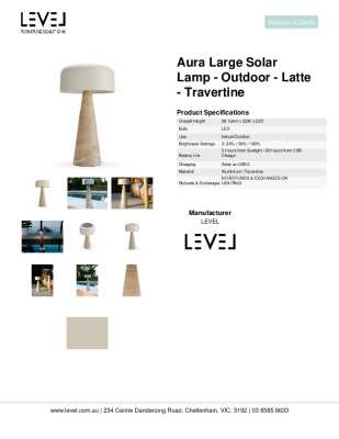 Tear Sheet: Aura Large Solar Lamp - Outdoor - Latte - Travertine