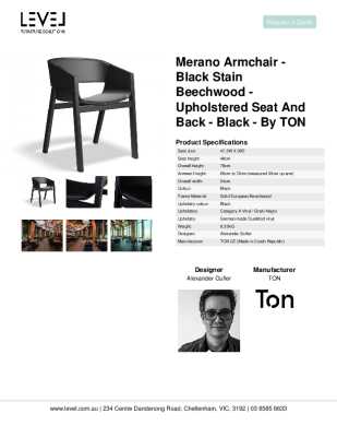 Tear Sheet: Merano Armchair - Black Stain Beechwood - Upholstered Seat and Back - Black - by TON