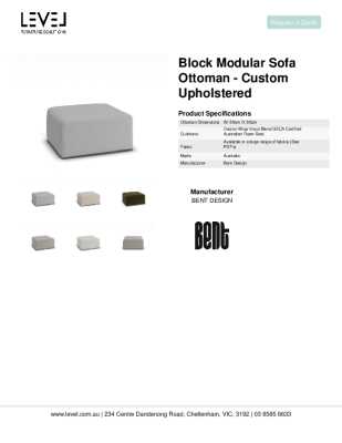 Tear Sheet: Block Modular Sofa Ottoman - Custom Upholstered