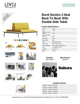 Tear Sheet: Bond Section 2 Seat Back to Back with Double Side Table