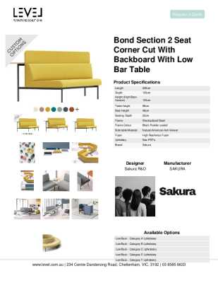 Tear Sheet: Bond Section 2 Seat Corner Cut with Backboard with Low Bar Table